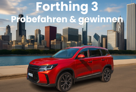 Angebot Forthing 3 | Das Bild zeigt ein rotes Fahrzeug vor einer Skyline am Fluss.