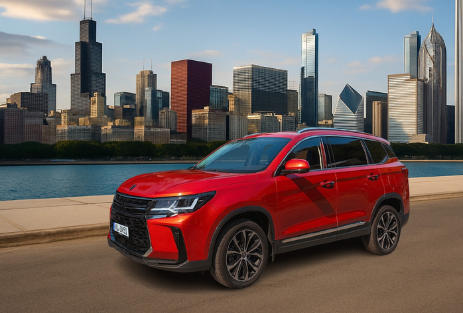 Angebot Forthing 3 | Das Bild zeigt ein rotes Fahrzeug vor einer Skyline am Fluss.