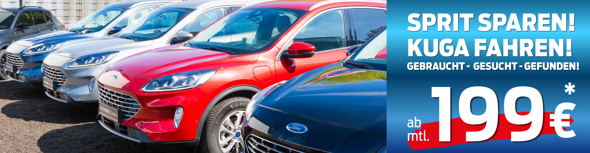Gebrauchtwagen Ford Kuga | Jochem Gruppe | Das Bild zeigt mehrere Fahrzeuge in einer Reihe.