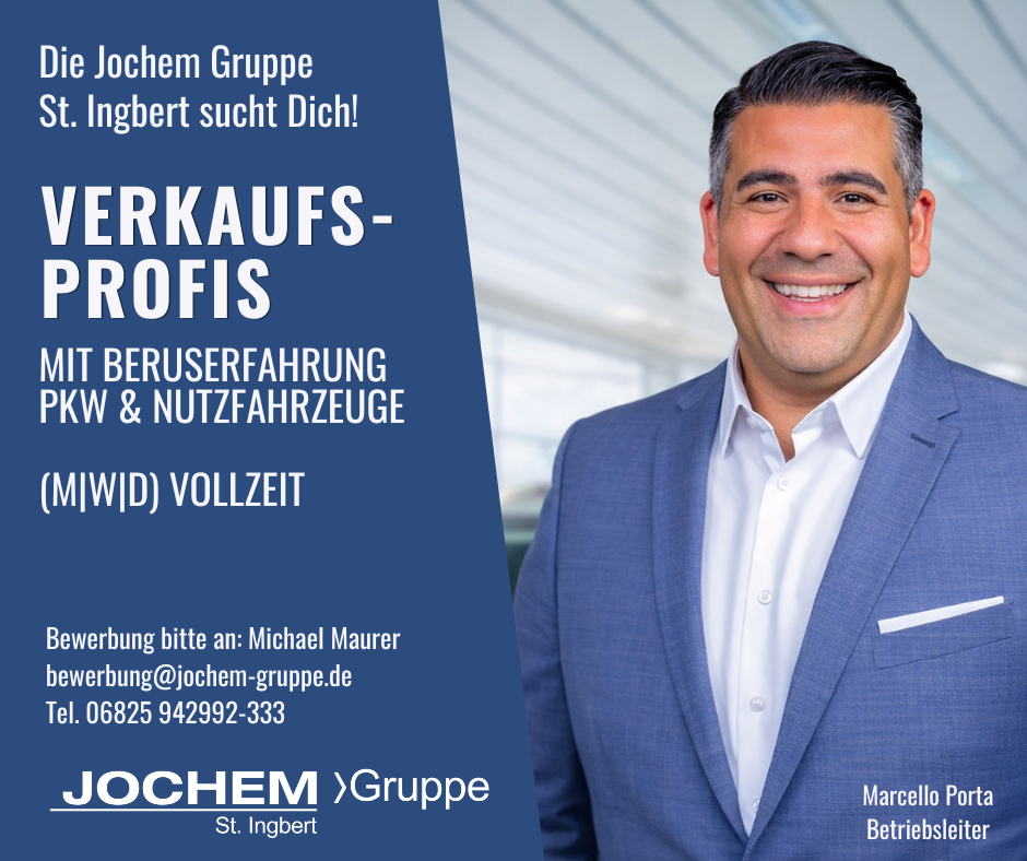 Stellenanzeige Verkauf St. Ingbert | Jochem Gruppe | Das Bild zeigt eine Stellenanzeige