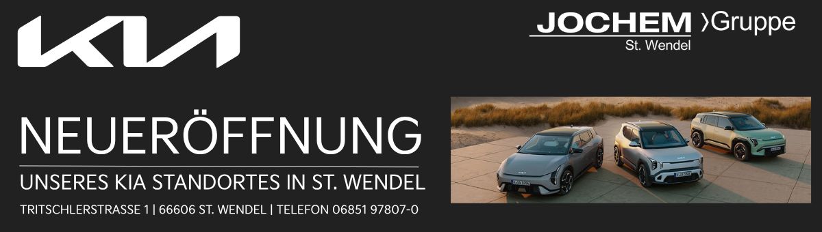 Neueröffnung Kia in St. Wendel | Jochem Gruppe | Das Bild zeigt ein Banner mit der Info zu einer Neueröffnung.