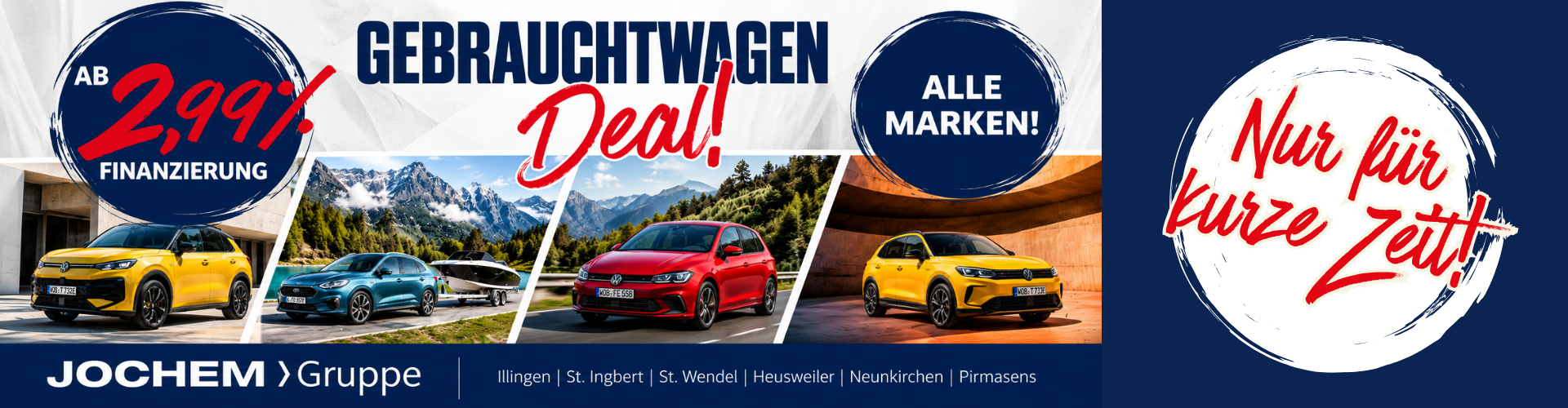Angebot - Gebrauchtwagen Deal | Jochem Gruppe Angebot - Gebrauchtwagen Deal | Jochem Gruppe | Das Bild zeigt 4 Fahrzeuge mit einem Finanzierungs-Zins